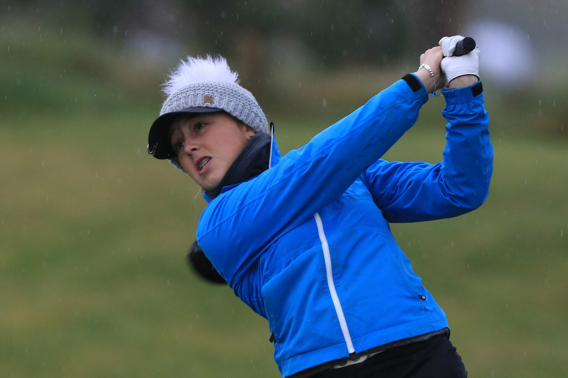 Ffion Tynan (WAL) on the 1st tee during Round 1 of the Irish Girls U18 Open Stroke Play Championship at Roganstown Golf & Country Club, Dublin, Ireland. 05/04/19 Picture: Thos Caffrey / www.golffile.ie