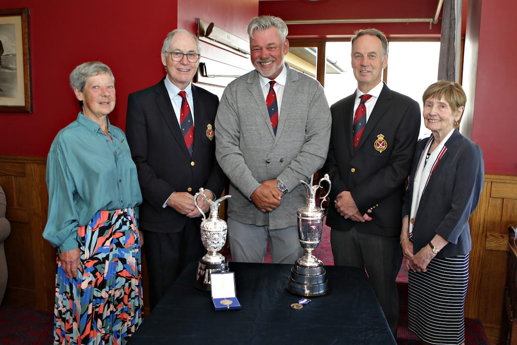 Proud Clarke presents his Senior Open Trophy to Portrush